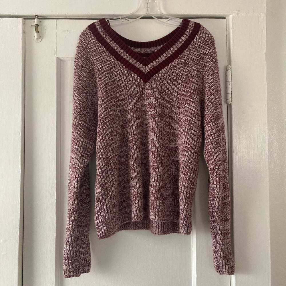 AMERICAN RAG Knit Sweater Burgundy V Neck XL